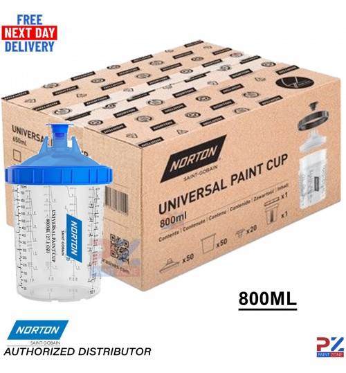 Norton Universal Spray Gun Cup System 800ml with 125µm Filters – 50 Piece Kit