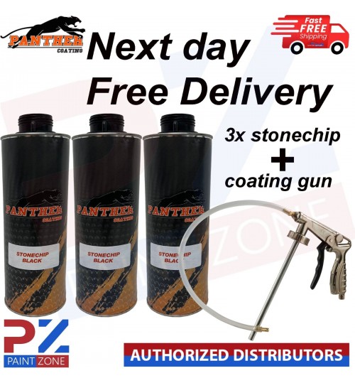 3X PHANTHER COATING STONECHIP BLACK UNDERBODY 1 LITRE WITH UNDERBODY COATING GUN