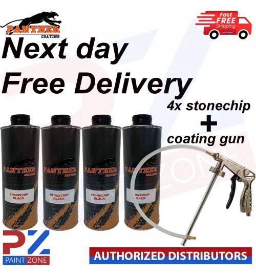 4X PHANTHER COATING STONECHIP BLACK UNDERBODY 1 LITRE WITH UNDERBODY COATING GUN
