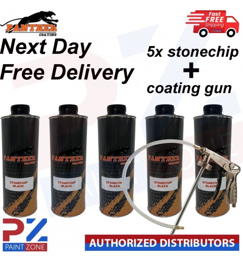 5X PHANTHER COATING STONECHIP BLACK UNDERBODY 1 LITRE WITH UNDERBODY COATING GUN