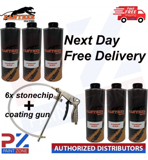 6X PHANTHER COATING STONECHIP BLACK UNDERBODY 1 LITRE WITH UNDERBODY COATING GUN