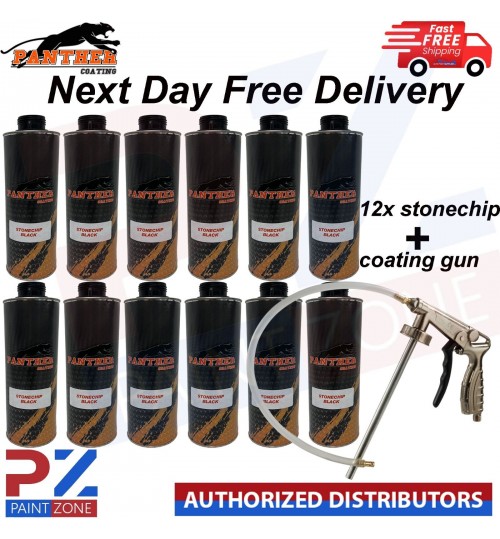 12X PHANTHER COATING STONECHIP BLACK UNDERBODY 1 LITRE + UNDERBODY COATING GUN
