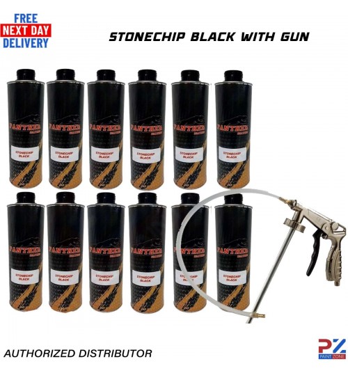12X PANTHER COATING STONECHIP BLACK UNDERBODY - 1 LITRE + UNDERBODY COATING GUN