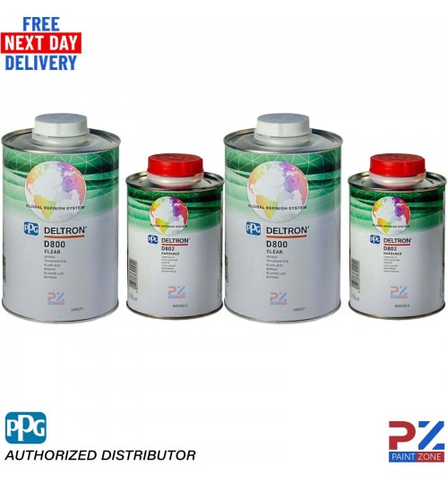 2X PPG DELTRON D800 CLEARCOAT & D802 HARDENER KIT 1.5LTR