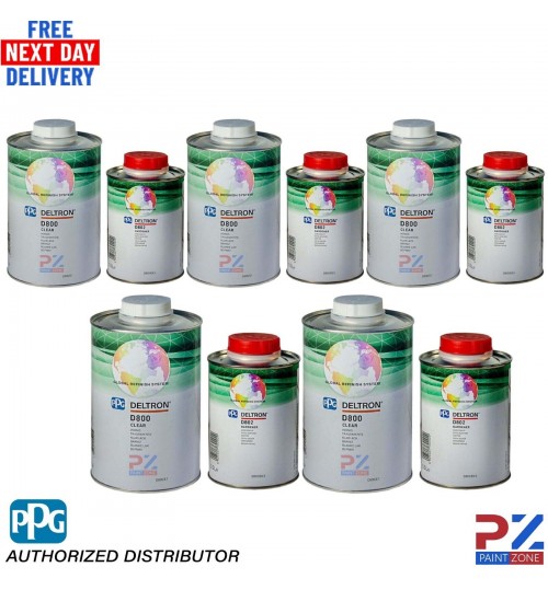 5X PPG DELTRON D800 CLEARCOAT & D802 HARDENER KIT 1.5LTR