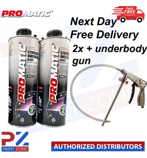 2X BLACK PROMATIC STONECHIP UNDERBODY COATING 1 KG WITH UNDERBODY COATING GUN