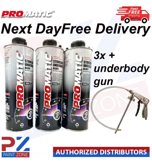 3X BLACK PROMATIC STONECHIP UNDERBODY COATING 1 KG WITH UNDERBODY COATING GUN