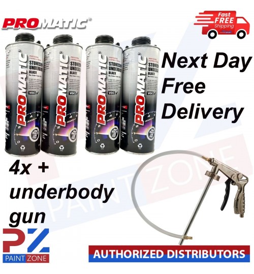 4X PROMATIC BLACK STONECHIP UNDERBODY COATING 1 KG WITH UNDERBODY COATING GUN