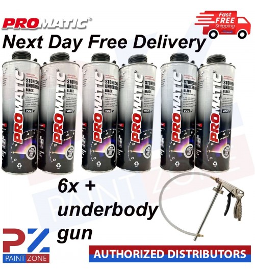 6X BLACK PROMATIC STONECHIP UNDERBODY COATING 1 KG - WITH UNDERBODY COATING GUN