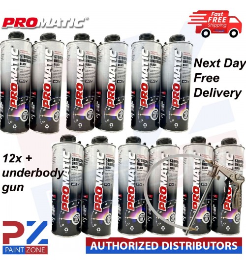 12X PROMATIC BLACK STONECHIP UNDERBODY COATING 1 KG - WITH UNDERBODY COATING GUN