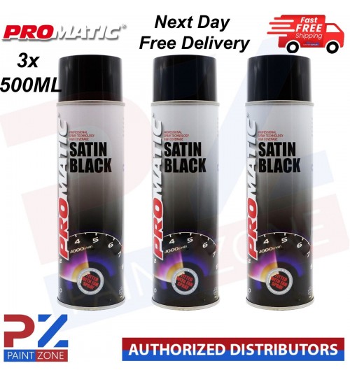 3 X PROMATIC SATIN BLACK AEROSOL SB500 500ML -TRADE SPRAY NEXT DAY FREE DELIVERY