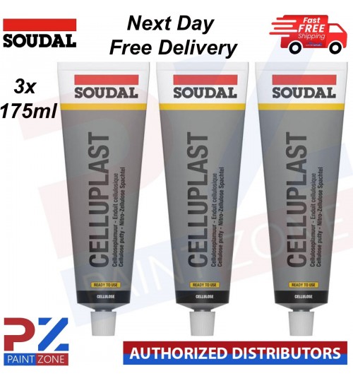 3x SOUDAL CELLUPLAST REPAIR PUTTY STOPPER FILLER 175ML (SKIMMING & PIN HOLES)