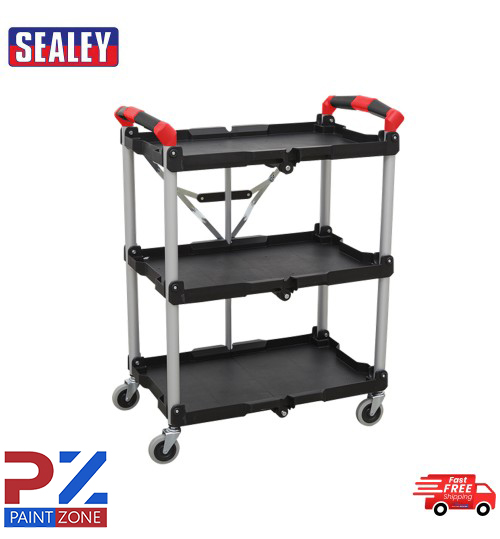SEALEY CX314 Folding Workshop Garage Tool Storage Trolley Cart 3 Tier Shelf