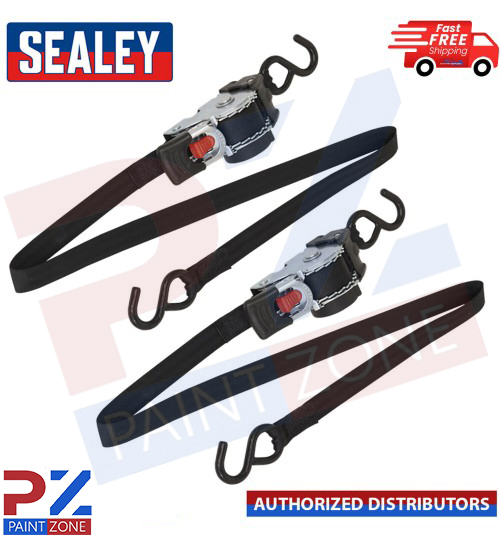 2X Auto Retract Ratchet Tie Down Strap Sealey ATD25301 25mm x 3 Metre + Hooks