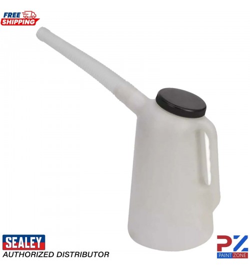 Sealey Oil Container with Black Lid & Flexible Spout 5L Fluid Measuring Jug