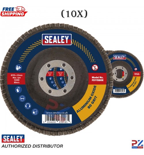 Sealey 120Grit Flap Discs Aluminium Oxide 115mm 22mm Bore - Pack of 10
