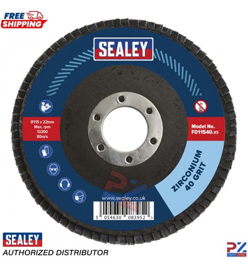 Sealey FD11540 115mm Zirconium Flap Disc 40Grit 22mm Bore