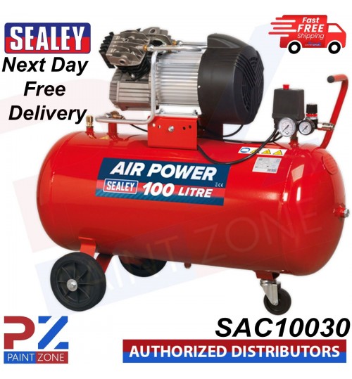 Sealey SAC10030 100L V-Twin Direct Drive Air Compressor 3hp - NEXT DAY DELIVERY