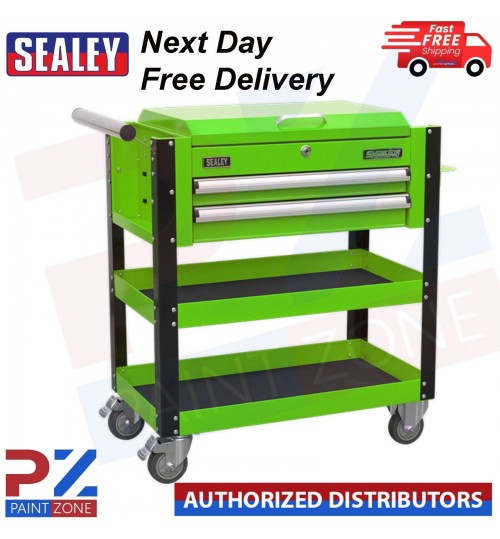 Sealey AP760MHV 2 Drawer Heavy Duty Tool Parts Trolley with Lockable Top Green