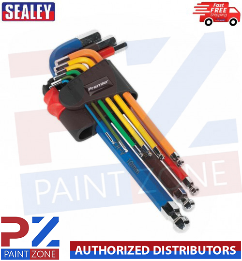 AK7190 Sealey Ball-End Hex Allen Key Set-9pc Colour-Coded Long Metric