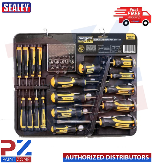 Sealey 60 Piece Screwdriver Bit Set Chrome Vanadium Steel Soft Grip Storage