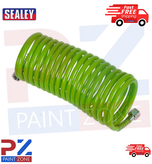 Sealey SA335G PE Coiled Air Hose 5m x 5mm with 1/4"BSP Unions