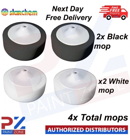 4x STARCHEM 6" COMPOUND HEAD PAD MOP 14MM WHITE AND BLACK POLISHING CAR BODYSHOP