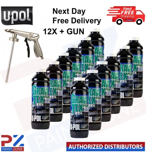 12X U-POL GRAVITEX PLUS HS STONE CHIP COATING UPOL PROTECTER 1L WHITE -WITH GUN