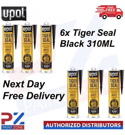 6 X UPOL TIGER SEAL PU ADHESIVE POLYURETHANE SEALANT SEALER U-POL 310ML - BLACK