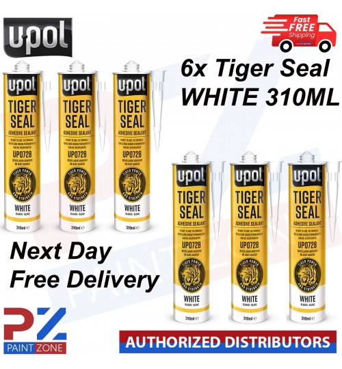 6 X UPOL TIGER SEAL PU ADHESIVE POLYURETHANE SEALANT SEALER U-POL 310ML - WHITE