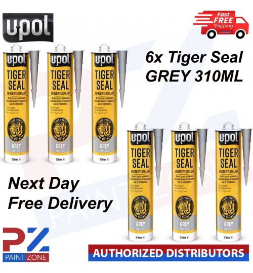 6 X UPOL TIGER SEAL PU ADHESIVE POLYURETHANE SEALANT SEALER U-POL 310ML - GREY