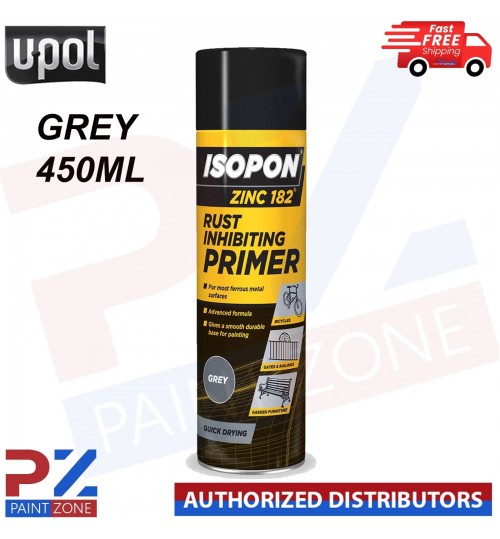 U-POL ISOPON ZINC 182 ANTI RUST PRIMER AEROL SPRAY INHIBITING RUST 450ML