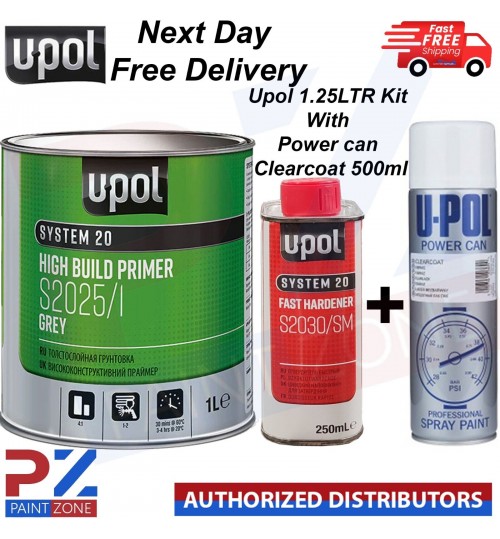 UPOL S2025 1LTR GREY AND FAST HARDENER S2030 250ML- WITH CLEARCOAT AEROSOL 500ML