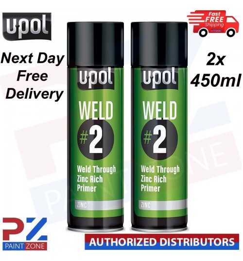 2X U-POL WELD/AL WELD#2 Weld ZINC RICH Through Primer Rich Aerosol 450ML PRIMER