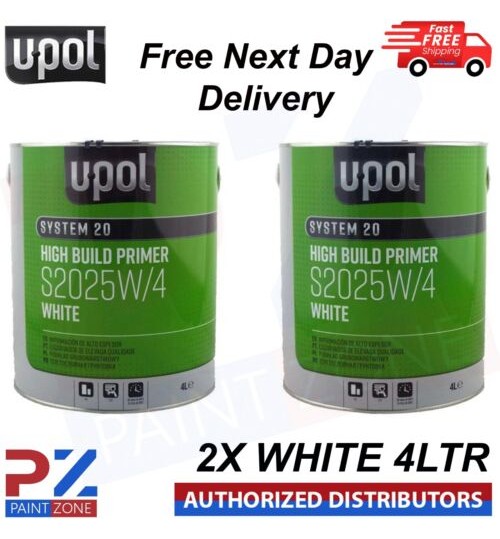 2X U-POL S2025 HS HIGH BUILD PRIMER 2K PRIMER UPOL SYSTEM 20 - 4LTR - WHITE