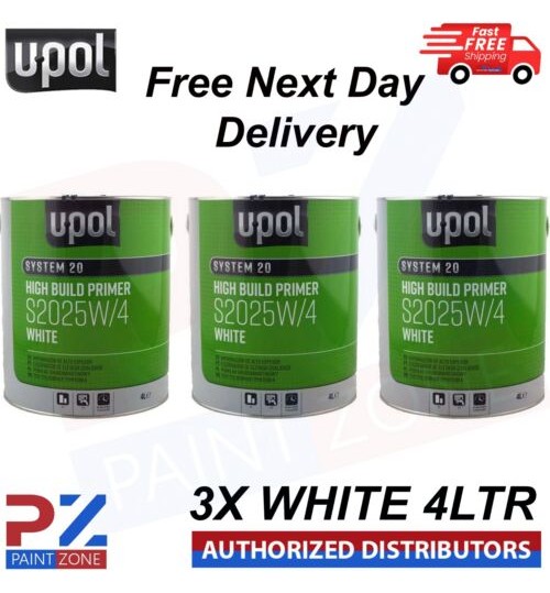 3X U-POL S2025 HS HIGH BUILD PRIMER 2K PRIMER UPOL SYSTEM 20 - 4LTR - WHITE