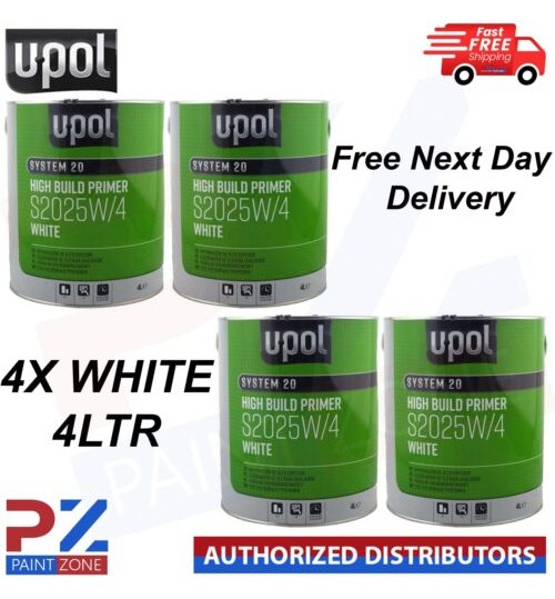 4X U-POL S2025 HS HIGH BUILD PRIMER 2K PRIMER UPOL SYSTEM 20 - 4LTR - WHITE