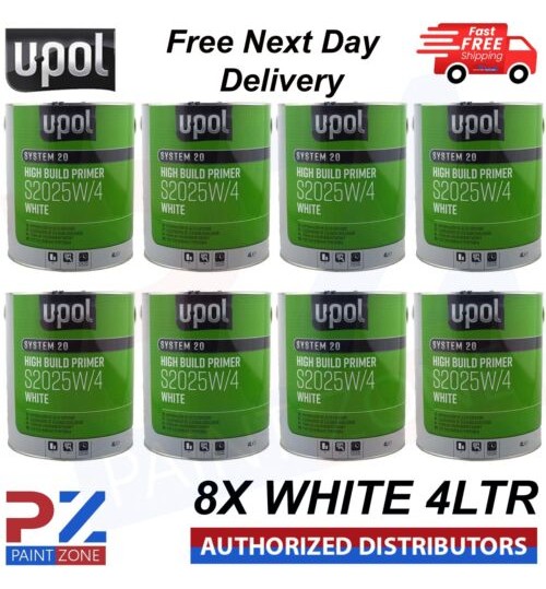 8X U-POL S2025 HS HIGH BUILD PRIMER 2K PRIMER UPOL SYSTEM 20 - 4LTR - WHITE