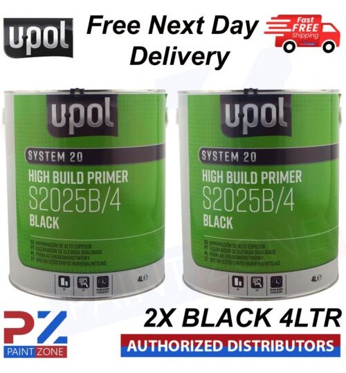 2X U-Pol 2K HS High Build Paint Primer 4:1 4 Litre BLACK S2025B Upol