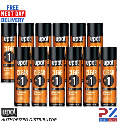12X UPOL CLEAR #1 1k Clear Lacquer Clearcoat Aerosol 450ml U-POL UV Resistant