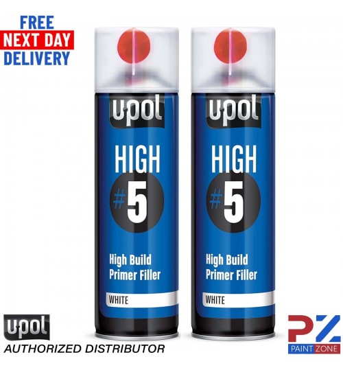 2X UPOL HIGH BUILD HIGH 5 PRIMER 450ML AEROSOL U-POL -WHITE