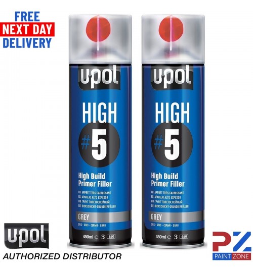 2X UPOL HIGH BUILD HIGH #5 PRIMER 450ML AEROSOL U-POL - GREY