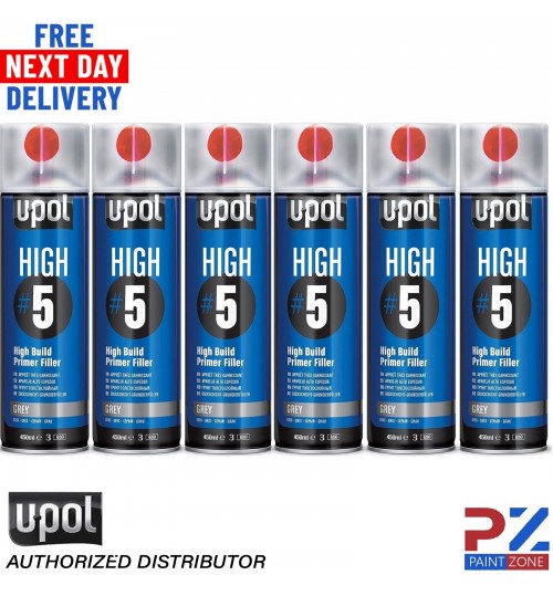 6X UPOL HIGH BUILD HIGH #5 PRIMER 450ML AEROSOL U-POL - GREY