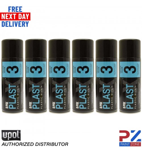6x Upol PlastX3 Primer Filler Aerosol Plastic Bumper/Trim Paint PLAS/3 400ml