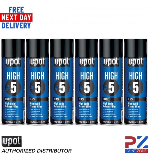 6x UPOL HIGH BUILD HIGH #5 PRIMER 450ML AEROSOL U-POL - BLACK