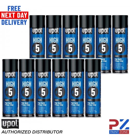 12x UPOL HIGH BUILD HIGH #5 PRIMER 450ML AEROSOL U-POL - BLACK