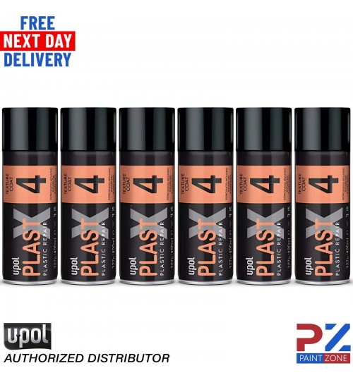 6x UPOL PLAST X 4 - FINE GRAIN FIN TEXTURED PAINT AEROSOL FOR TRIM - 400ML
