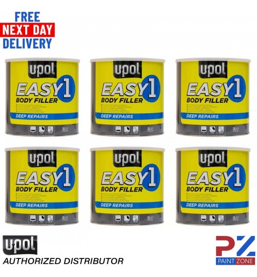 6X UPOL EASY 1 BODY FILLER 3L - DEEP FILL CAR BODY FILLER BIG SMOOTH EASY