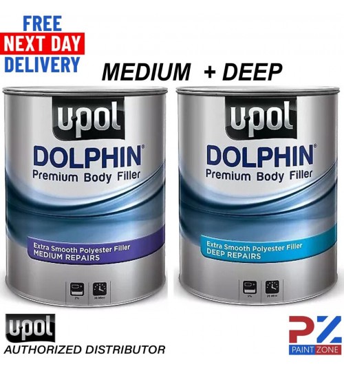 1 X U-POL DOLPHIN PREMIUM MEDIUM FILLER 3L & 1 X UPOL DOLPHIN DEEP FILLER 3L
