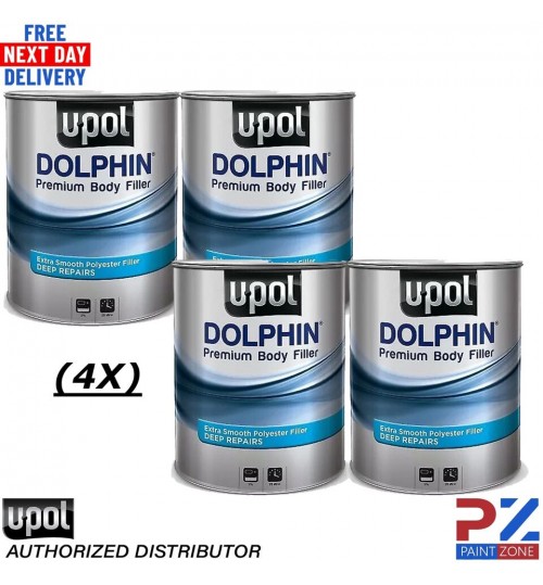 4 X U-POL DOLPHIN PREMIUM DEEP BODY FILLER 3LTR FOR DEEP REPAIRS ULTRA FINE